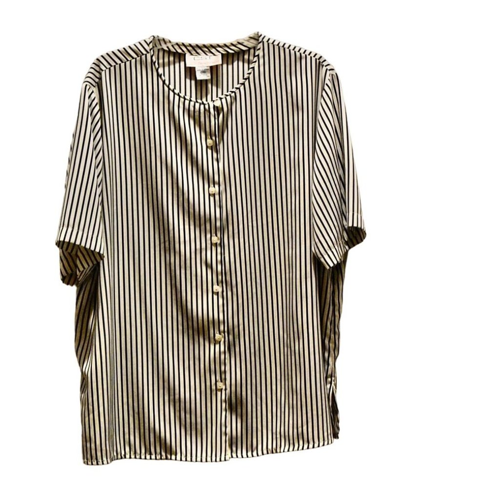 Women's C.S.T Navy blue striped blouse Collarless Button Front Size 20W